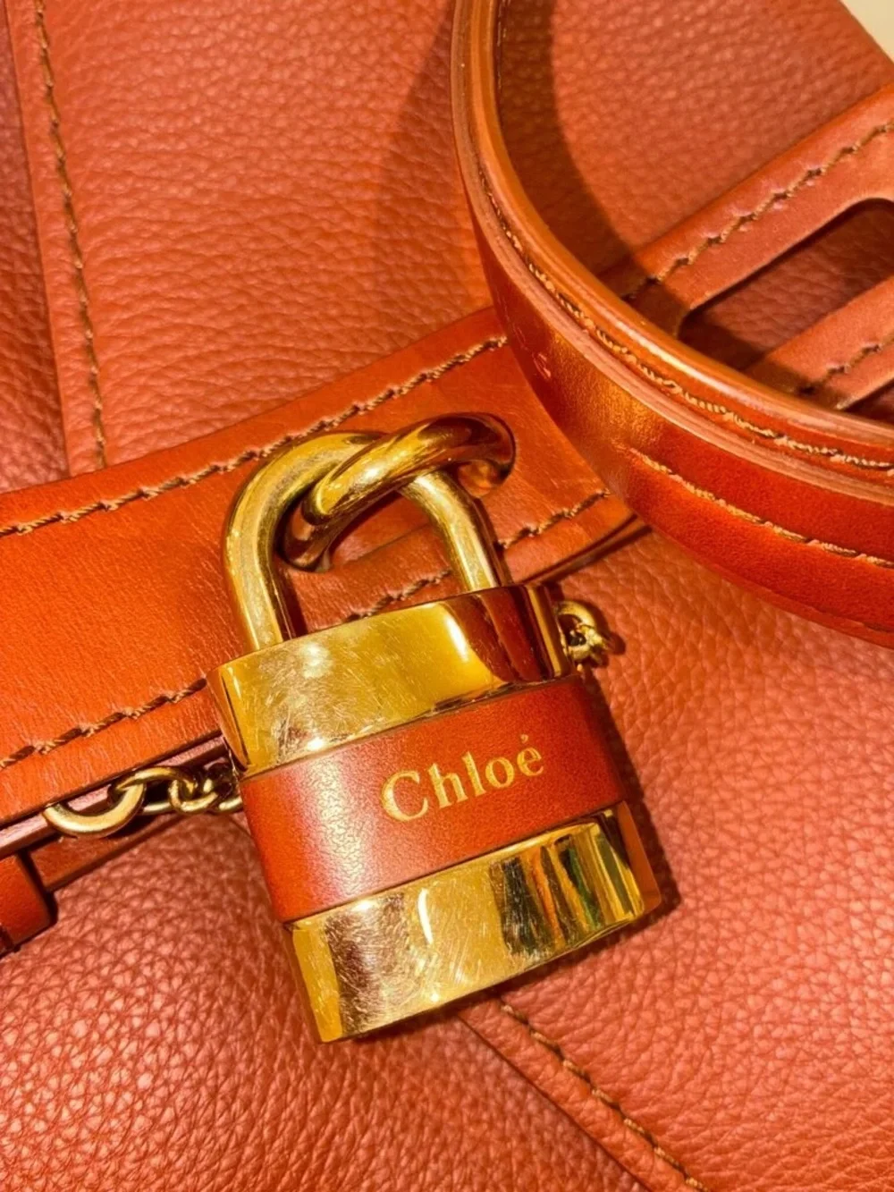 Brown Leather Top-Handle Satchel with Gold Padlock